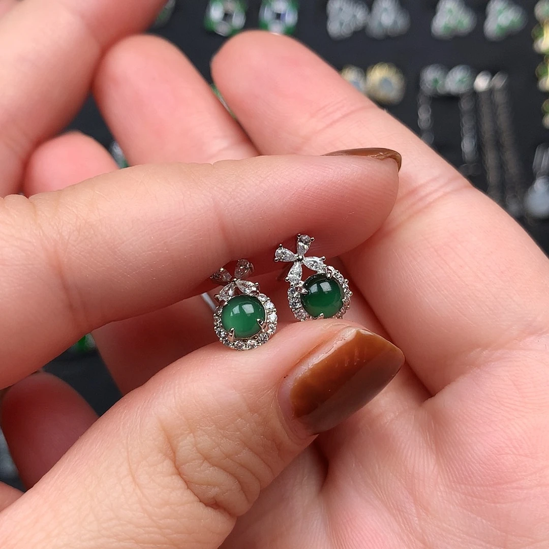 翡翠银S925镶嵌耳饰