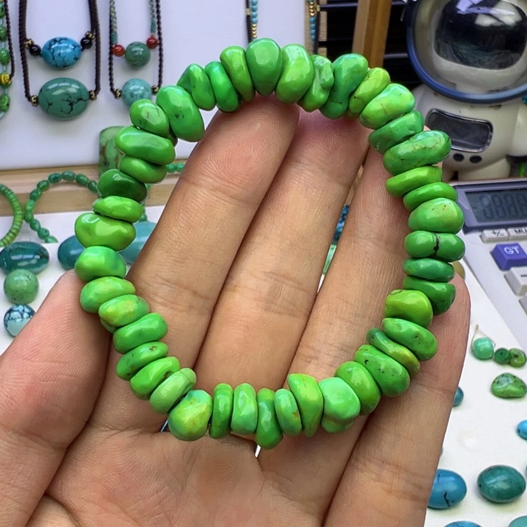 菜籽绿玉化藏扣手串