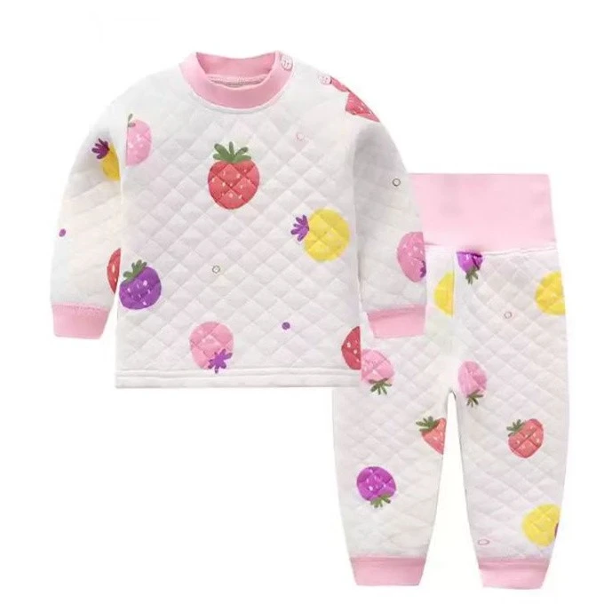 秋冬季宝宝空气棉纯棉加厚保暖套装高腰护肚儿童内衣全棉