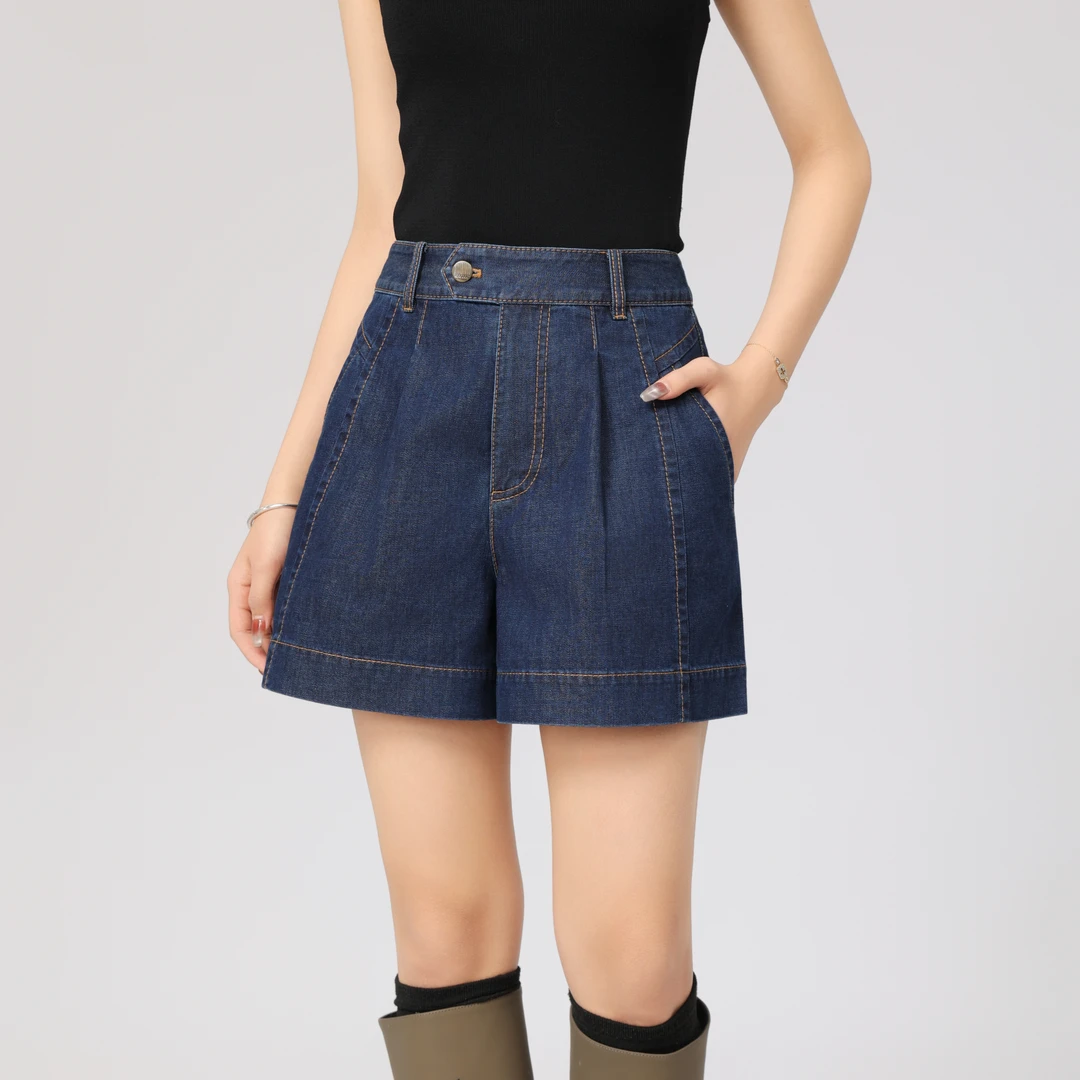 AMASS/阿玛施新款时尚直筒裤休闲复古百搭高腰显瘦牛仔短裤510003