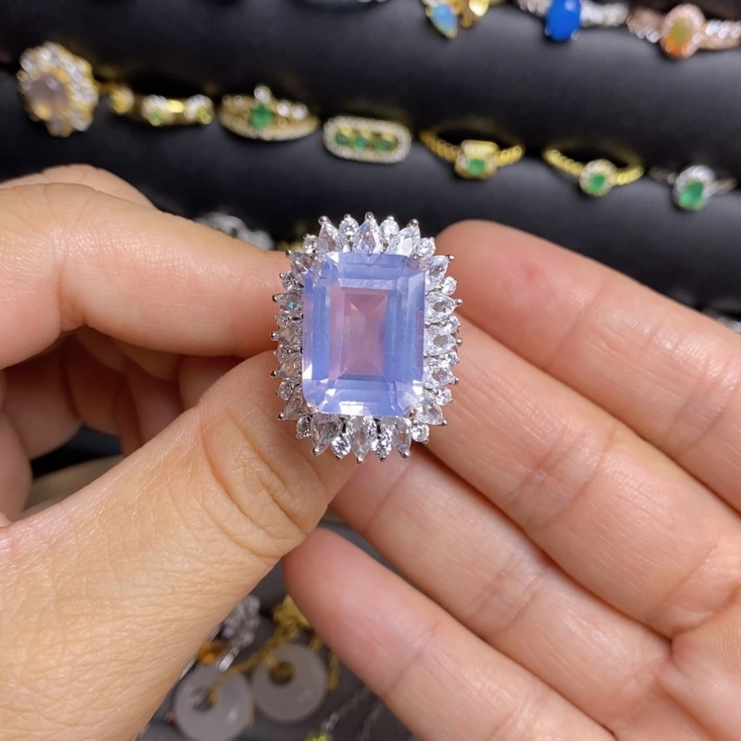 水晶戒指银S925镶嵌薰衣草