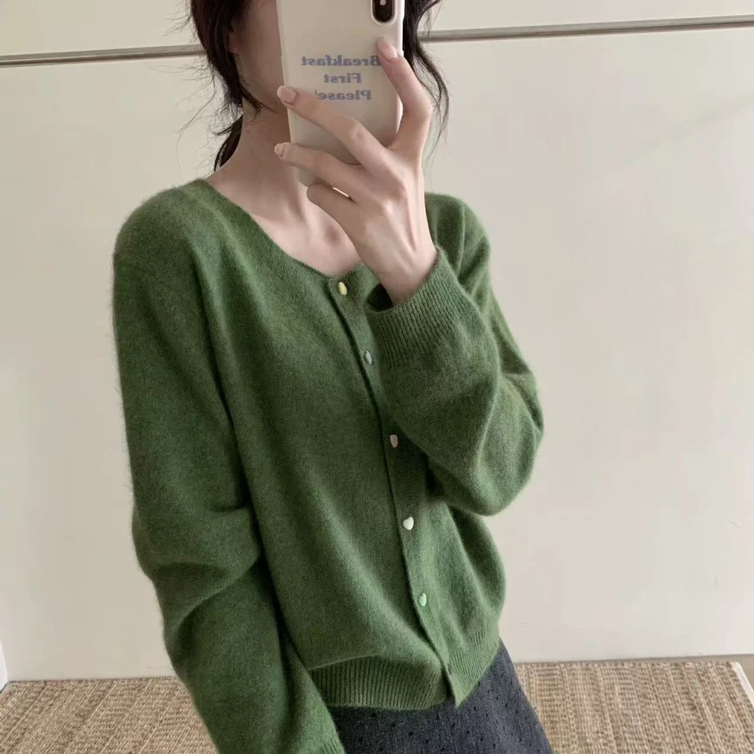 【专属】嫩芽绿~春秋休闲时尚宽松开衫蓬松软糯毛衣圆领针织衫