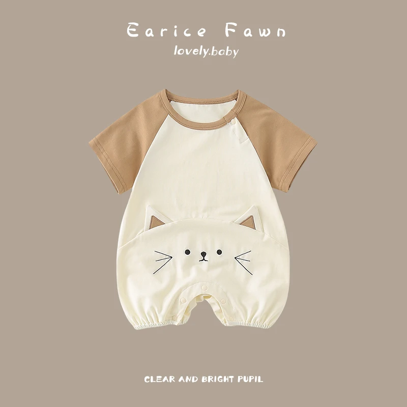 DZ婴儿满月百天连体衣男女宝宝可爱猫咪哈衣外出超萌洋气薄款抱衣