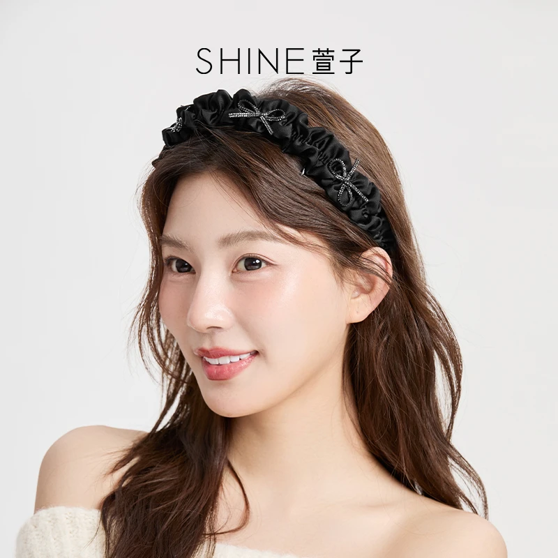 萱子SHINE闪耀蝴蝶结黑色倒齿发箍捏褶简约设计高颅顶百搭显发量