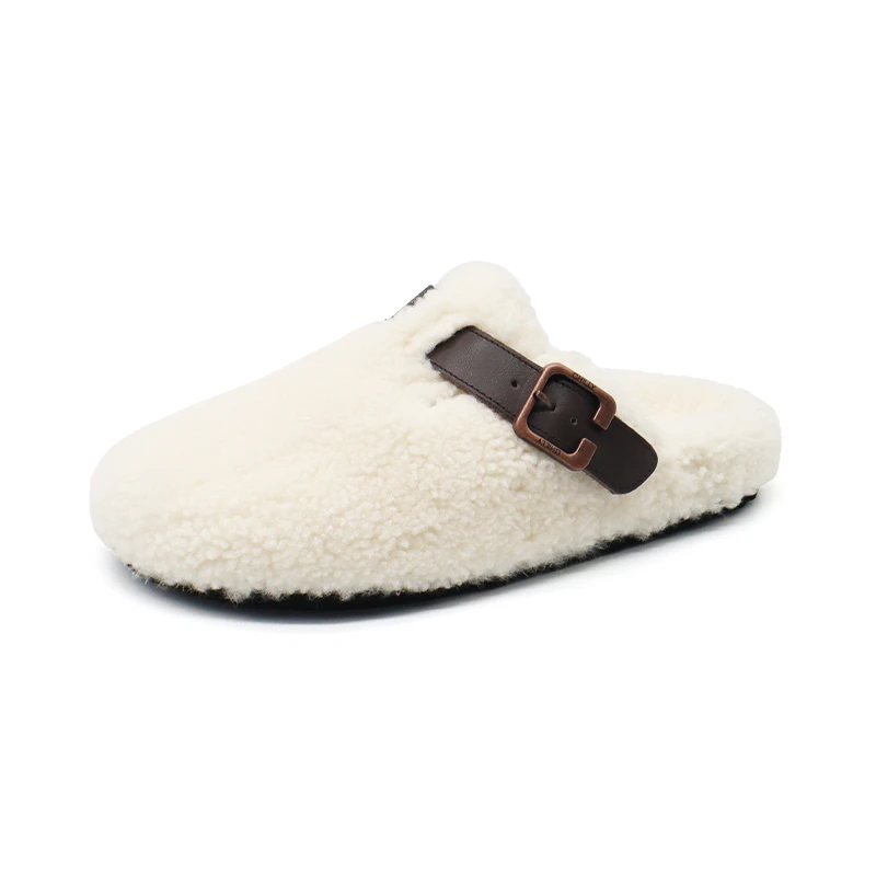 BEFFON/北风勃肯拖鞋女外穿新款秋冬棉拖毛毛鞋羊羔毛厚底软木鞋