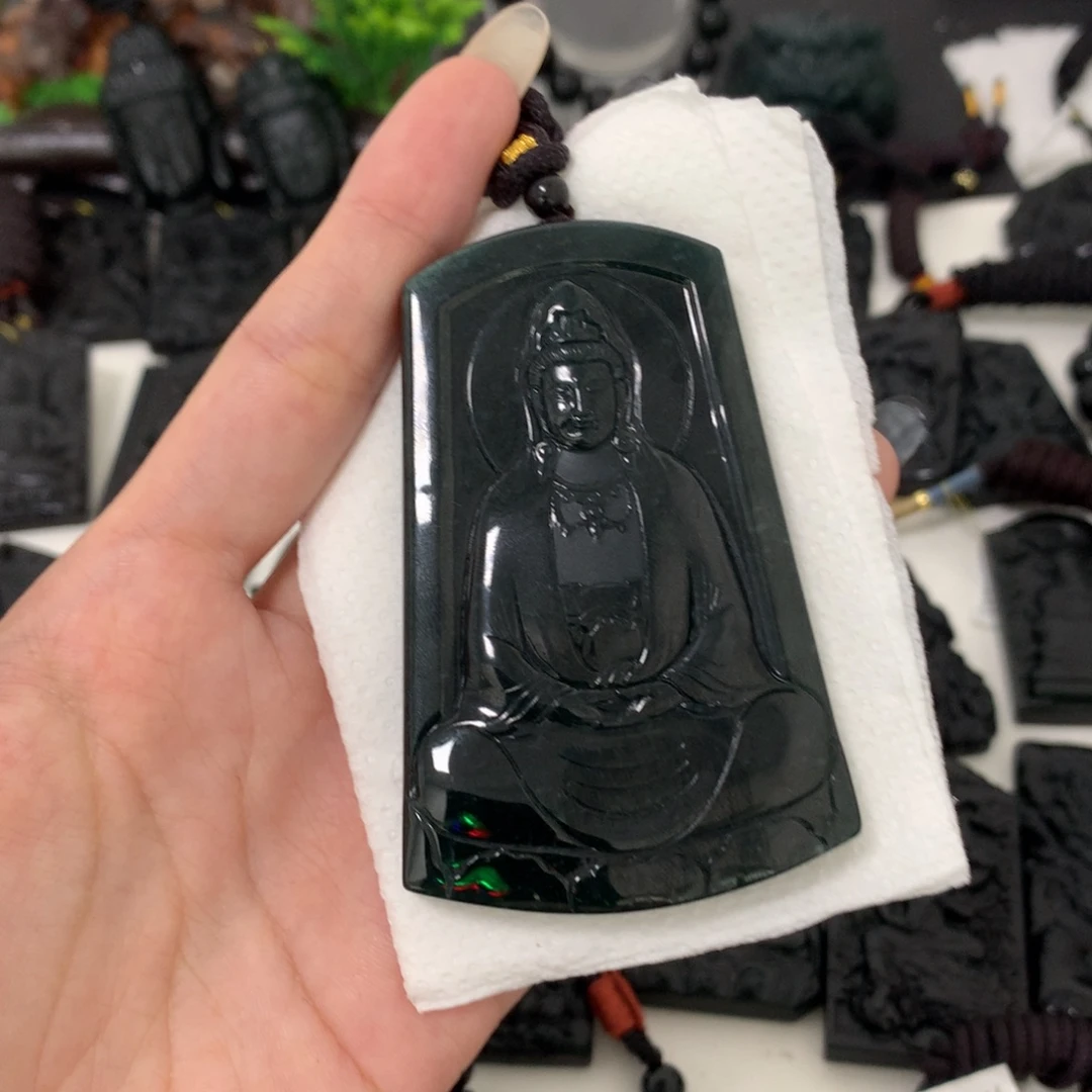 翡翠未镶嵌挂件天然缅甸a货钢琴黑挂件