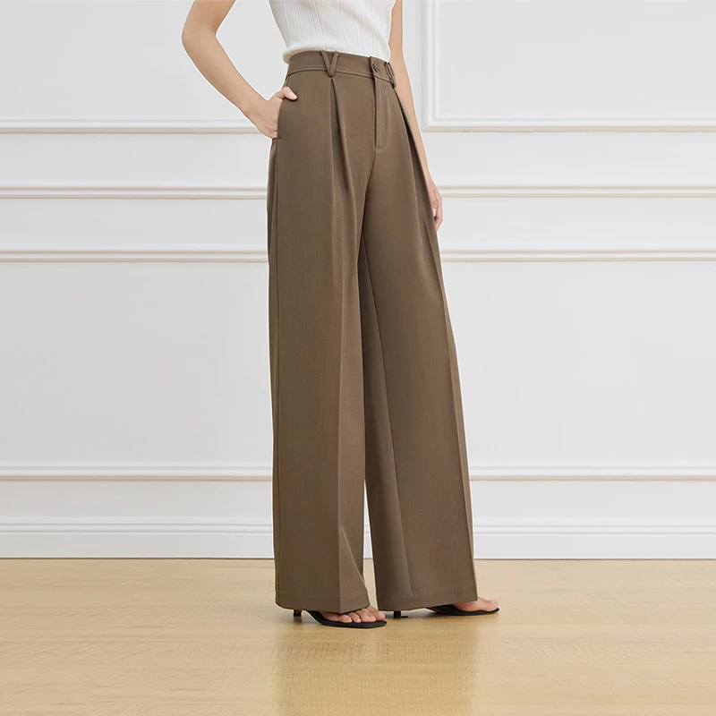 范思蓝恩简约休闲高腰直筒西装裤春季新款显瘦百搭裤子25FS11202