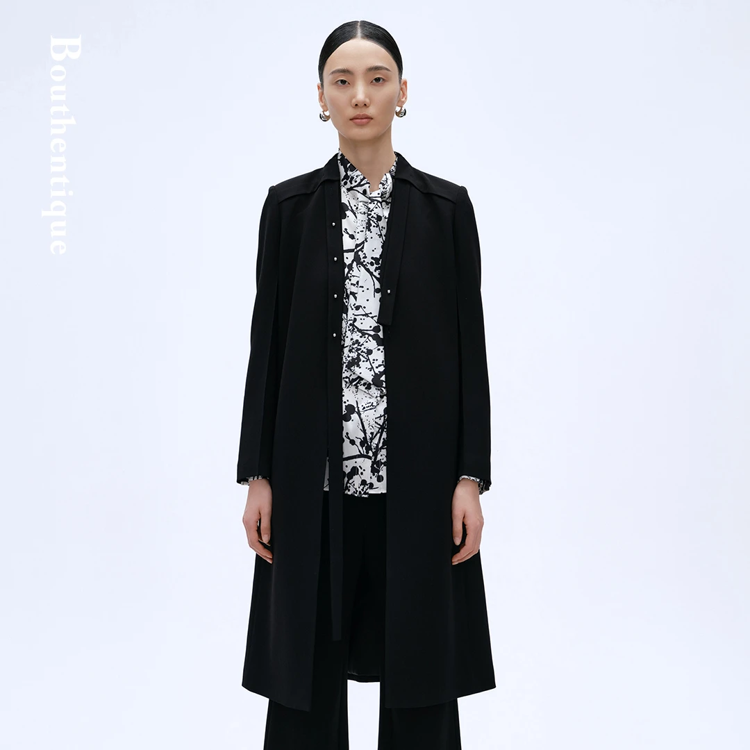 Bouthentique高档醋酸领带可拆卸长袖连衣裙224141D1A22