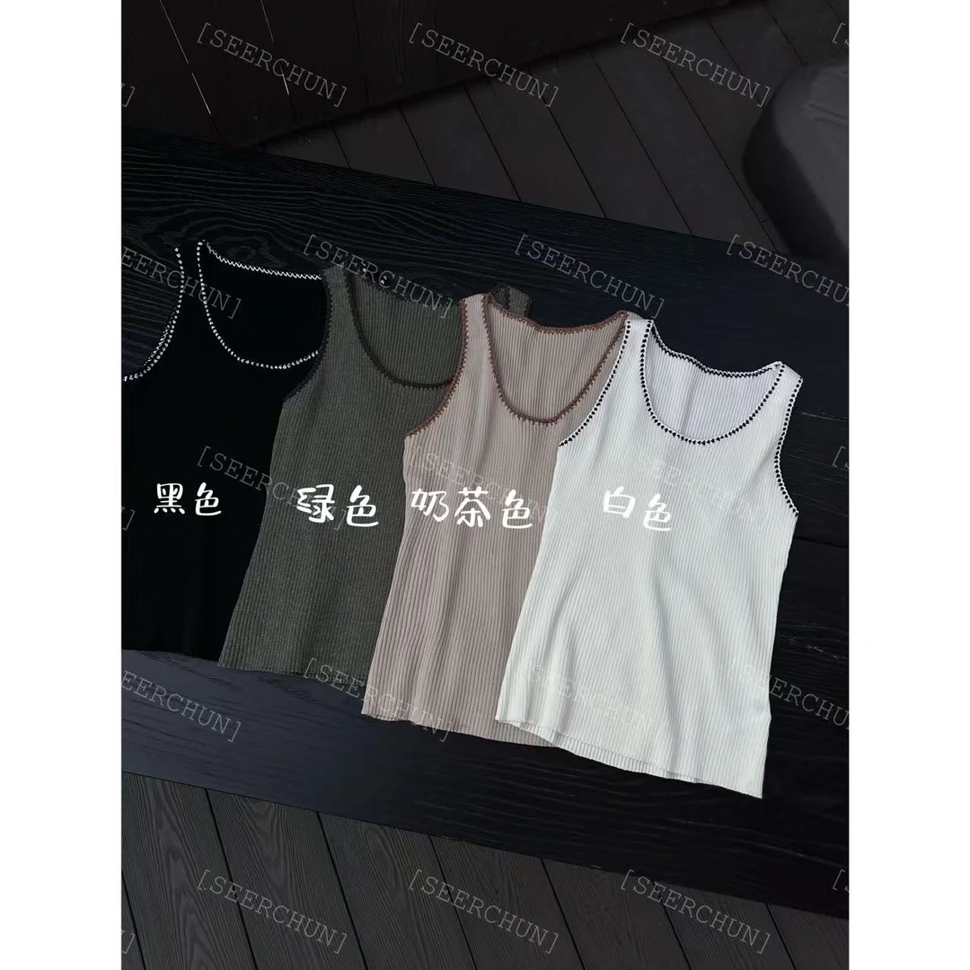 【纯纯女装】SEER CHUN高品质拼接明手工U领针织背心  51482