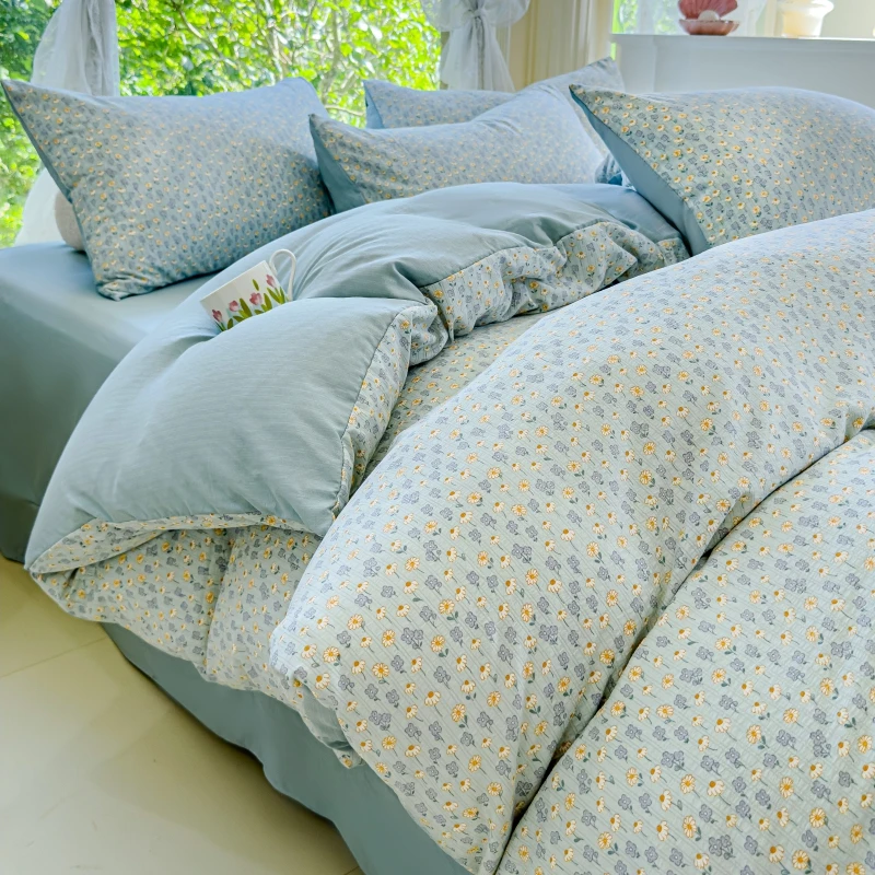 【奶蓝泡芙】新款A类有氧提花三四件套亲肤柔软单双人小清新印花