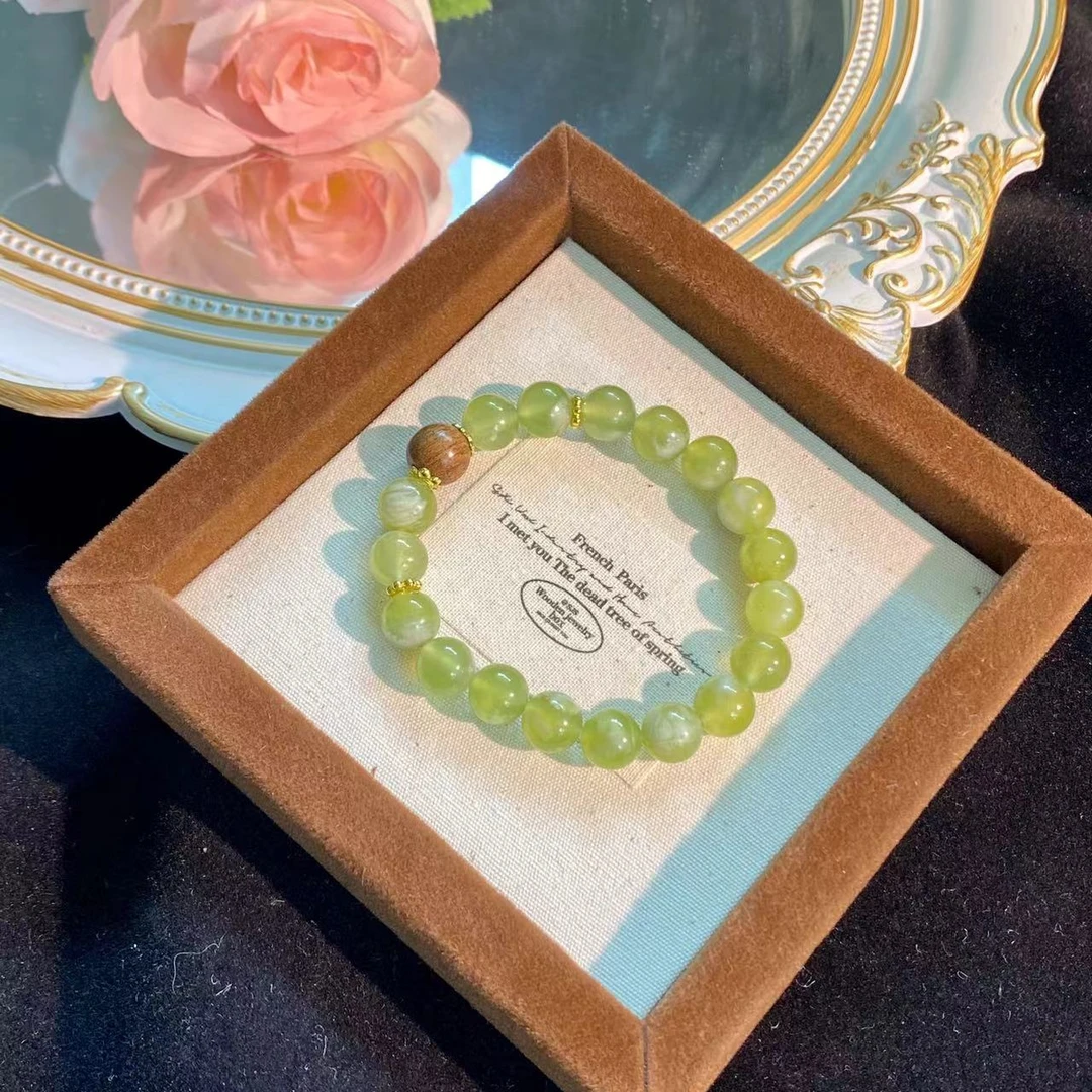 天然 卡9咪 青提奶盖岫玉 金丝 原创手串