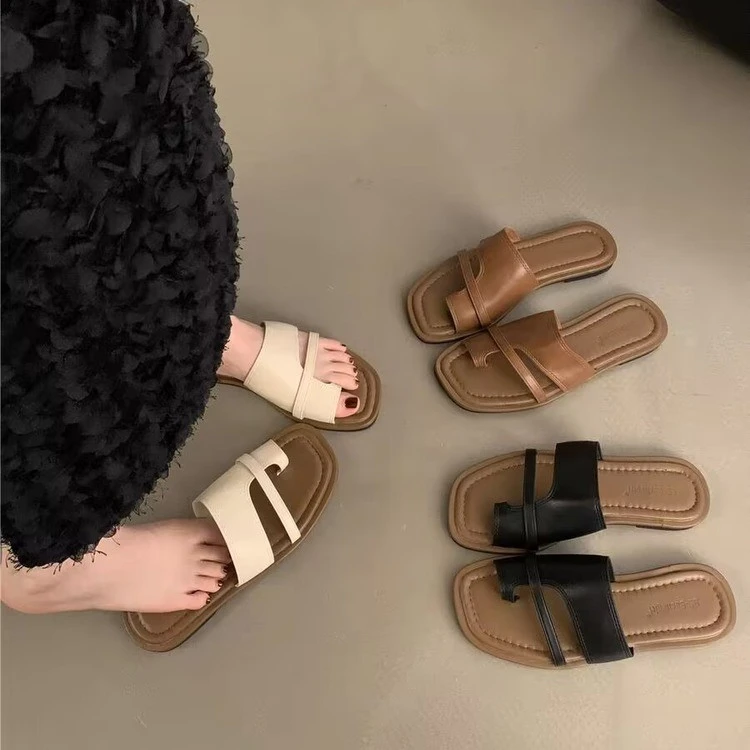 大码女鞋35到42一脚蹬罗马拖鞋2025新款女外穿韩版复古度假配裙子