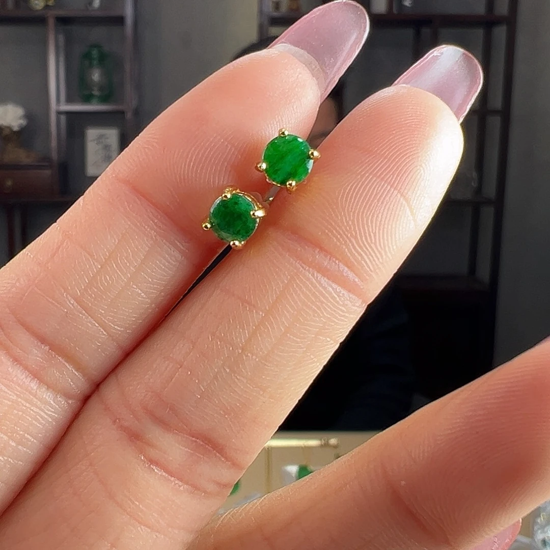 翡翠银S925镶嵌耳饰耳环53