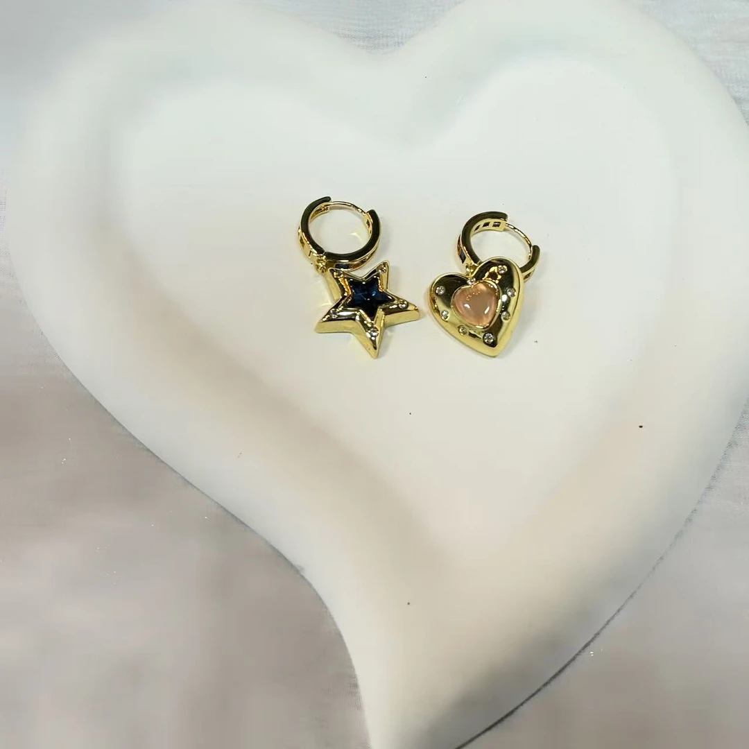 合金耳饰 YM爱心星星AB耳钉气质镶嵌时尚百搭可爱简约精致甜美