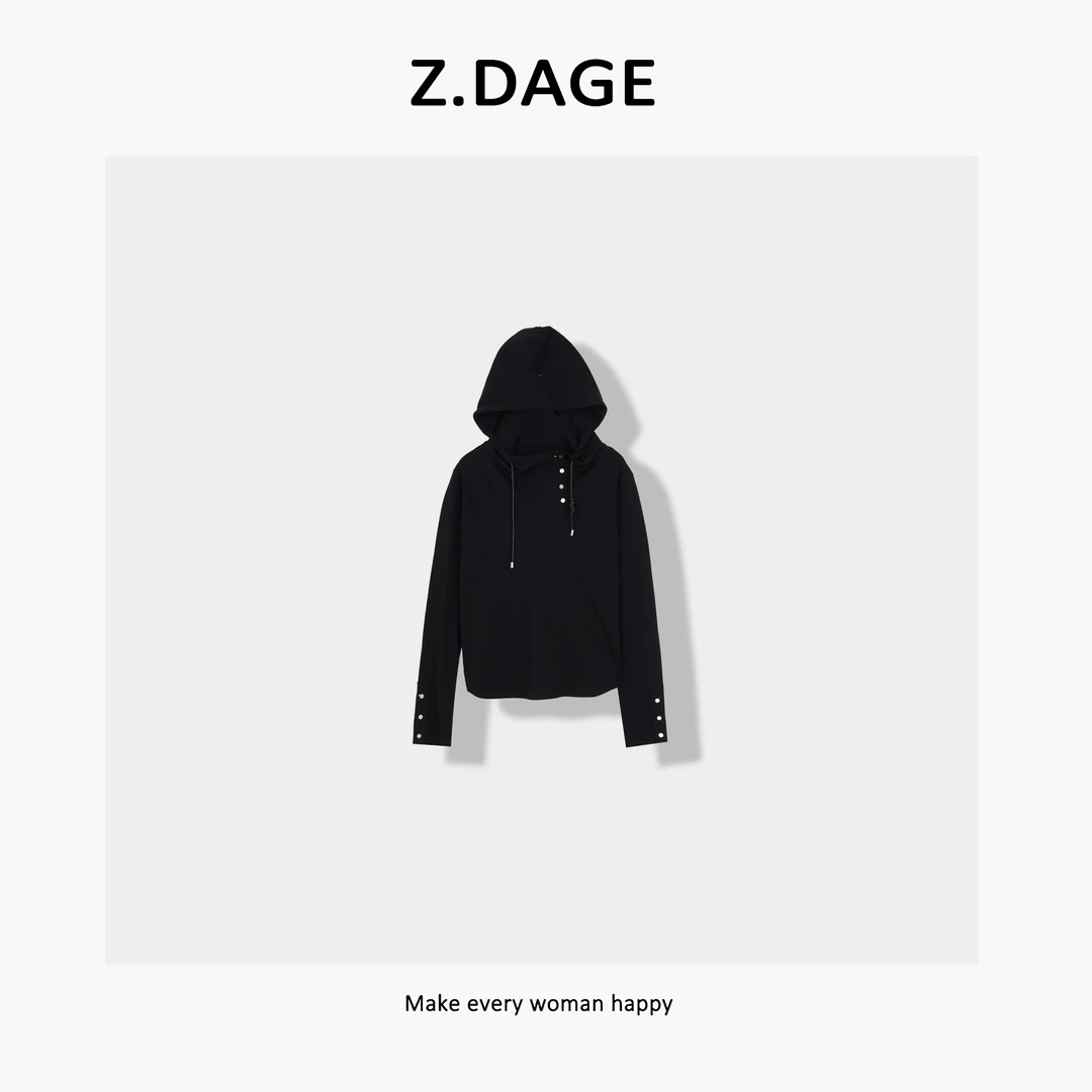 z.dage-'星云‘时尚极简早春新款开衫领设计抽绳连帽T恤-93363