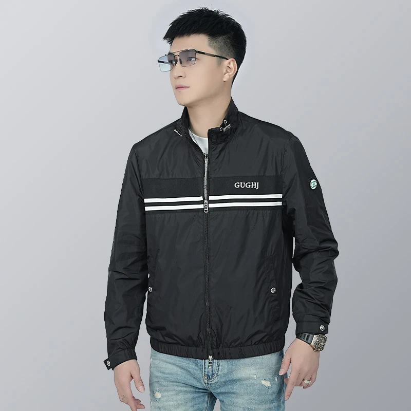 【莫斯吉尔】 春季潮流时尚轻奢简约高级拼色织带设计男士立领夹克