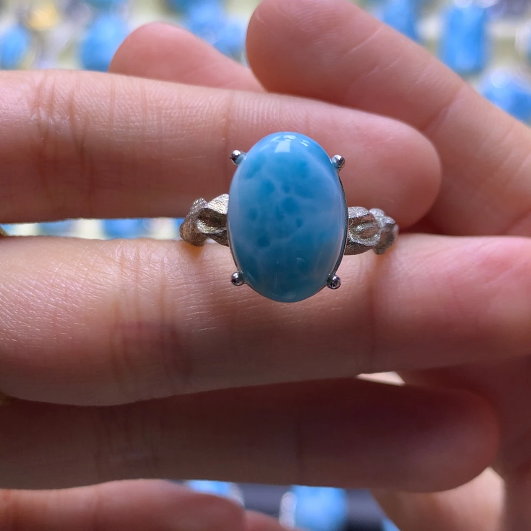 针钠钙石（海纹石）银S925镶嵌戒指蛋面戒指色差略异