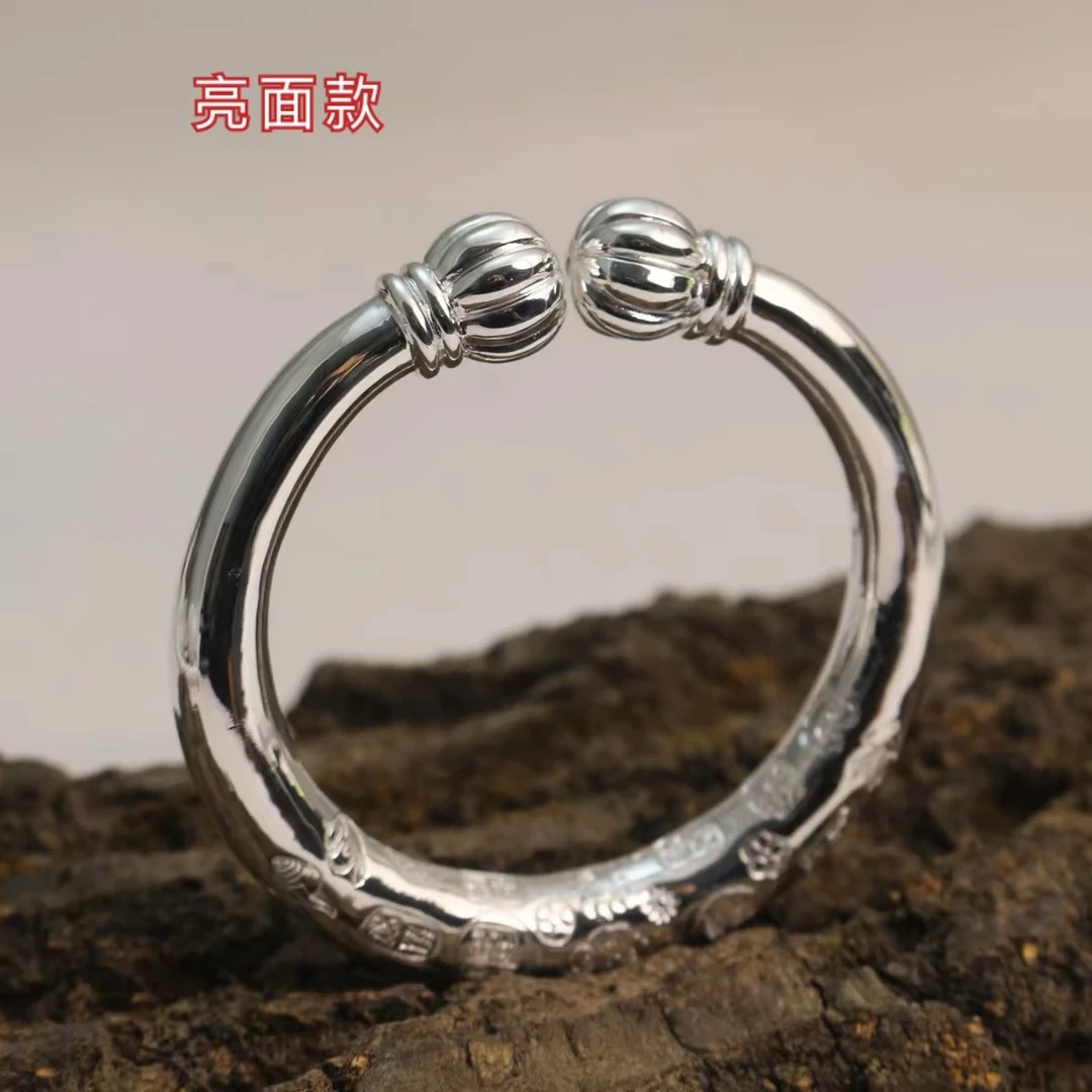 足银手镯 南瓜头吉言 开口（拍下备注圈口尺寸）