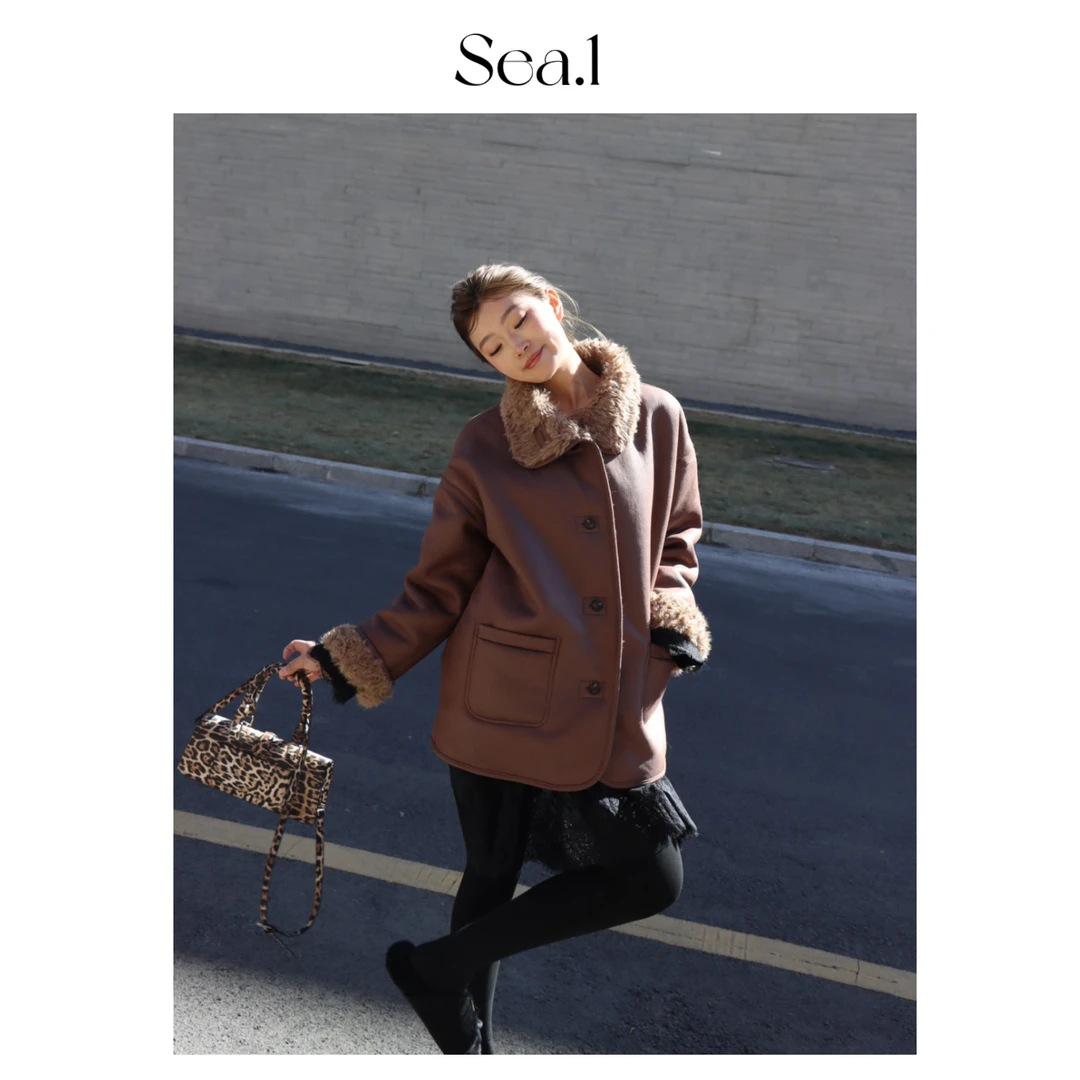 【Sea.1 AAn/半冬雨】两面穿仿麂皮毛毛外套 糯米你不开花