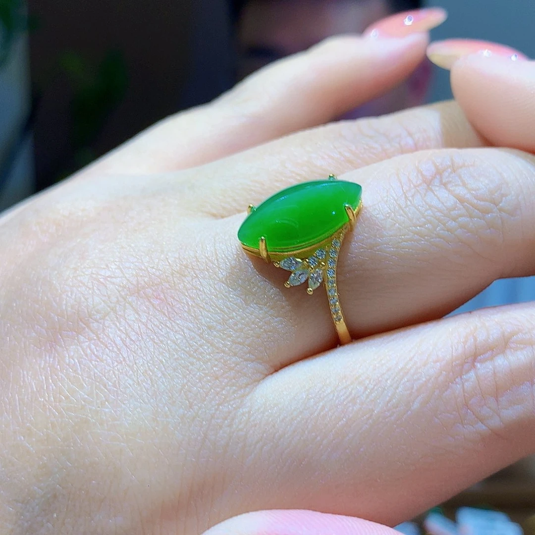 银S925镀金镶嵌戒指和田玉（碧玉）