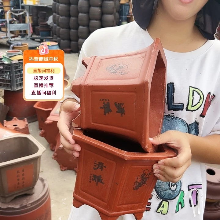 25红清雅六方花盆花盆花盆×2