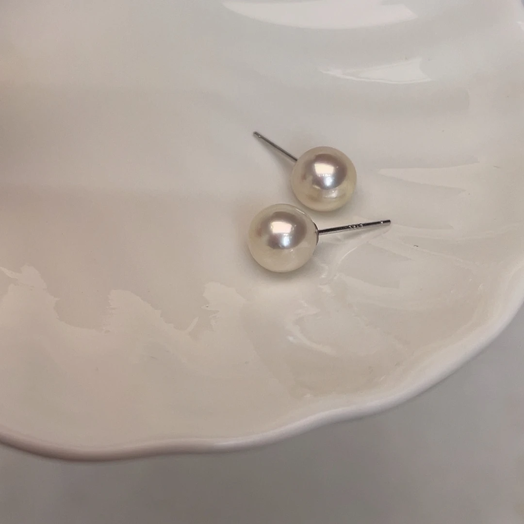 海水珍珠耳饰银S925镶嵌