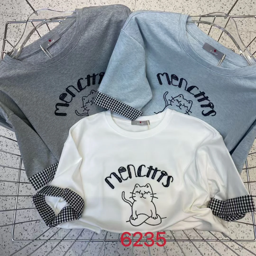 春夏新款圆领拼接短袖炸街穿搭休闲减龄