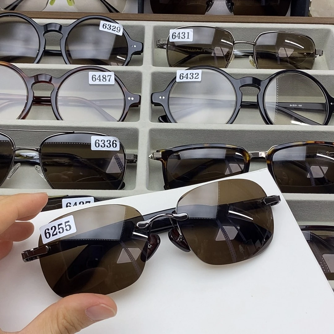 无框款无框800弯深色茶水晶石头镜