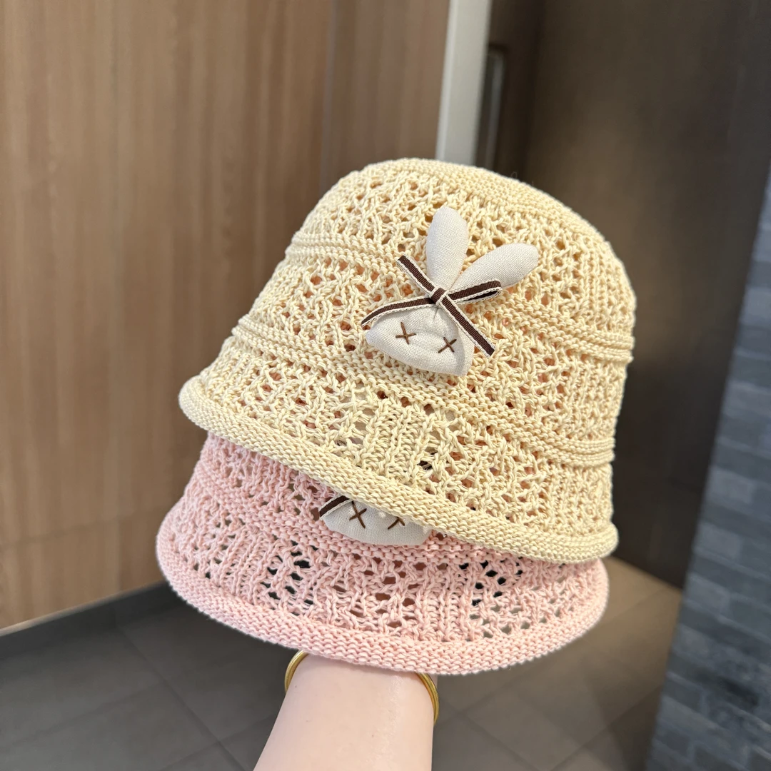 【萌兔镂夏】夏季薄款女宝宝小兔子草帽防晒渔夫帽公主出游沙滩帽韩