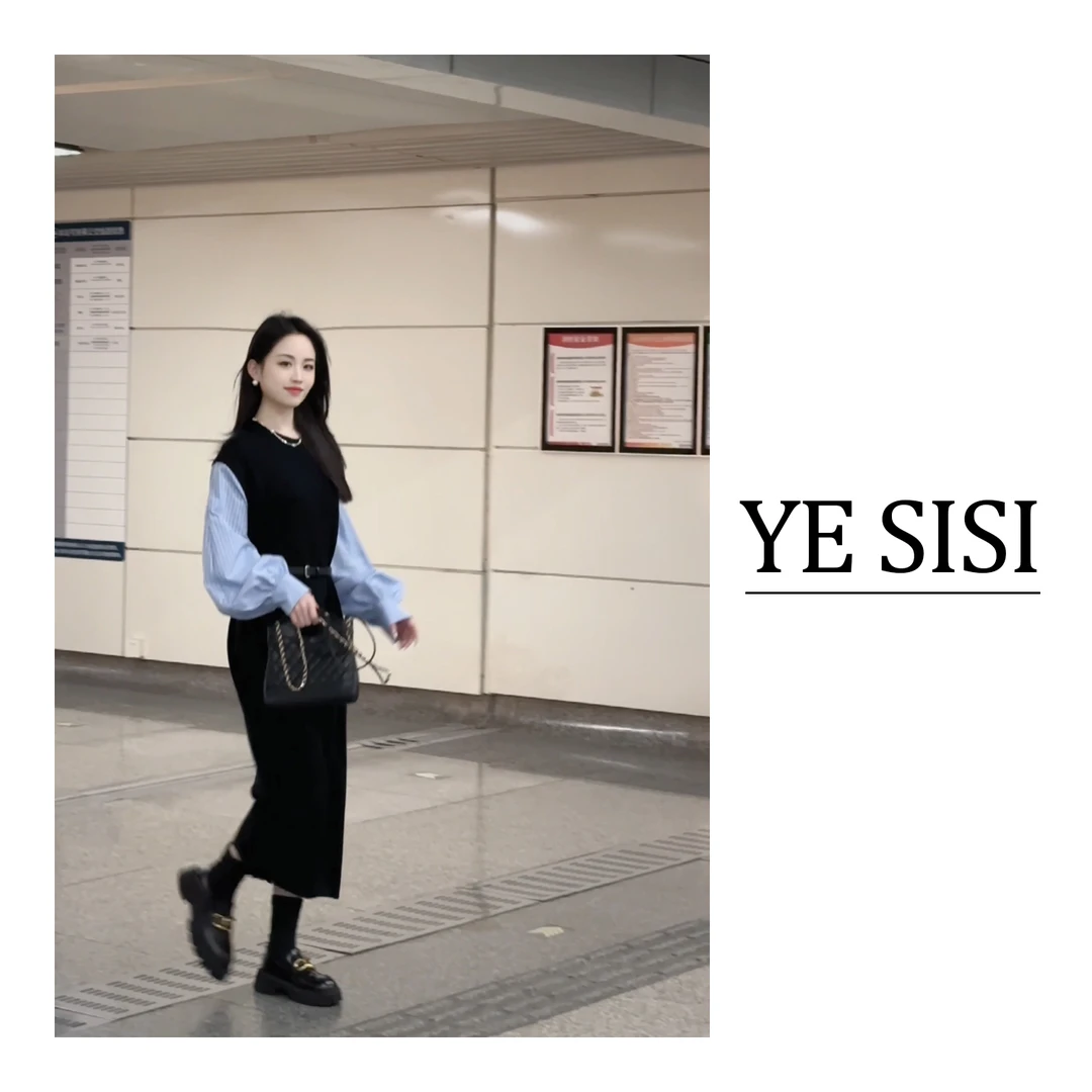 [YESISI]"纸片人穿搭"韩系早春慵懒风针织拼接条纹假两件连衣裙