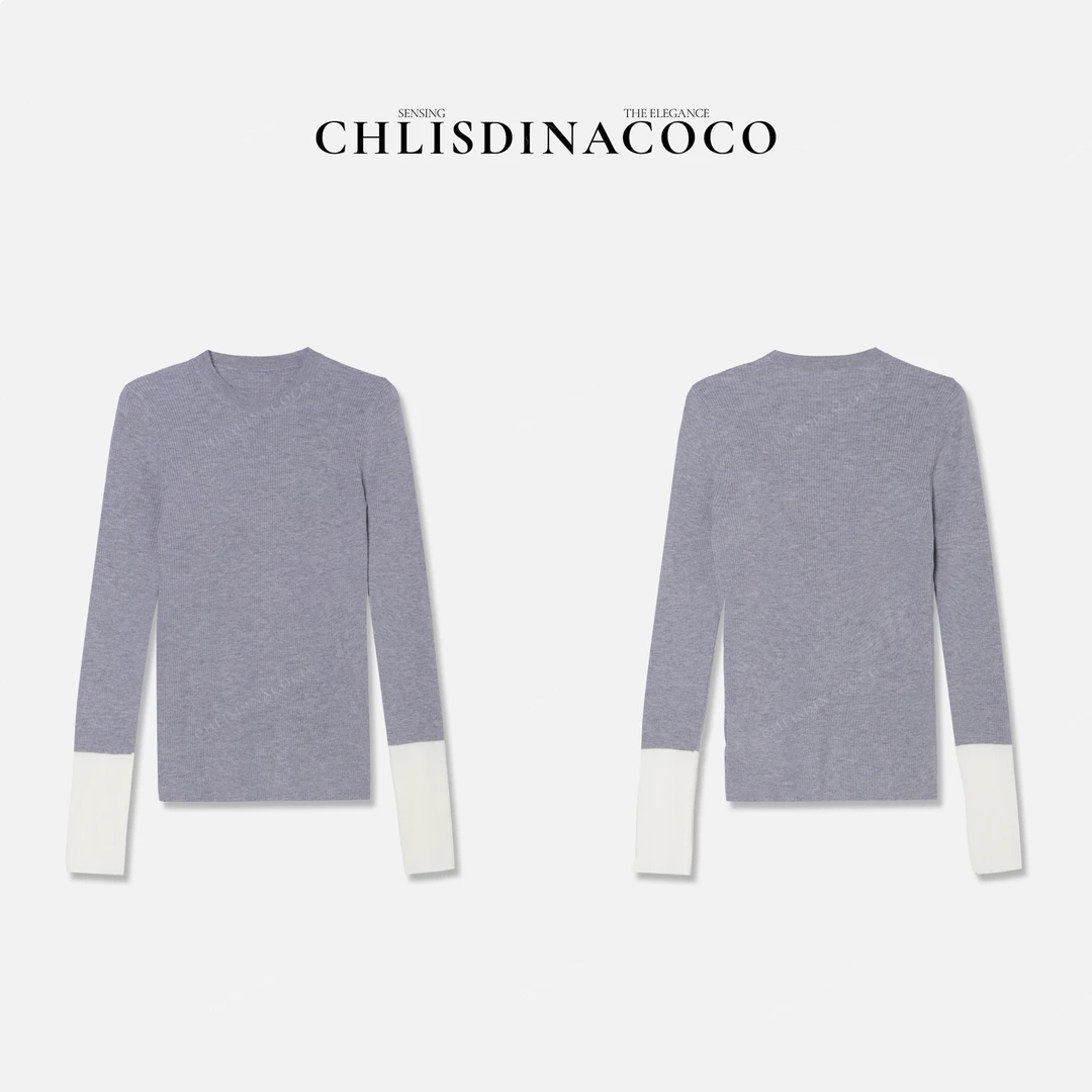 Chlisdinacoco"堰壑祁辙"简约纯色经典圆领修身上衣C71602MY243