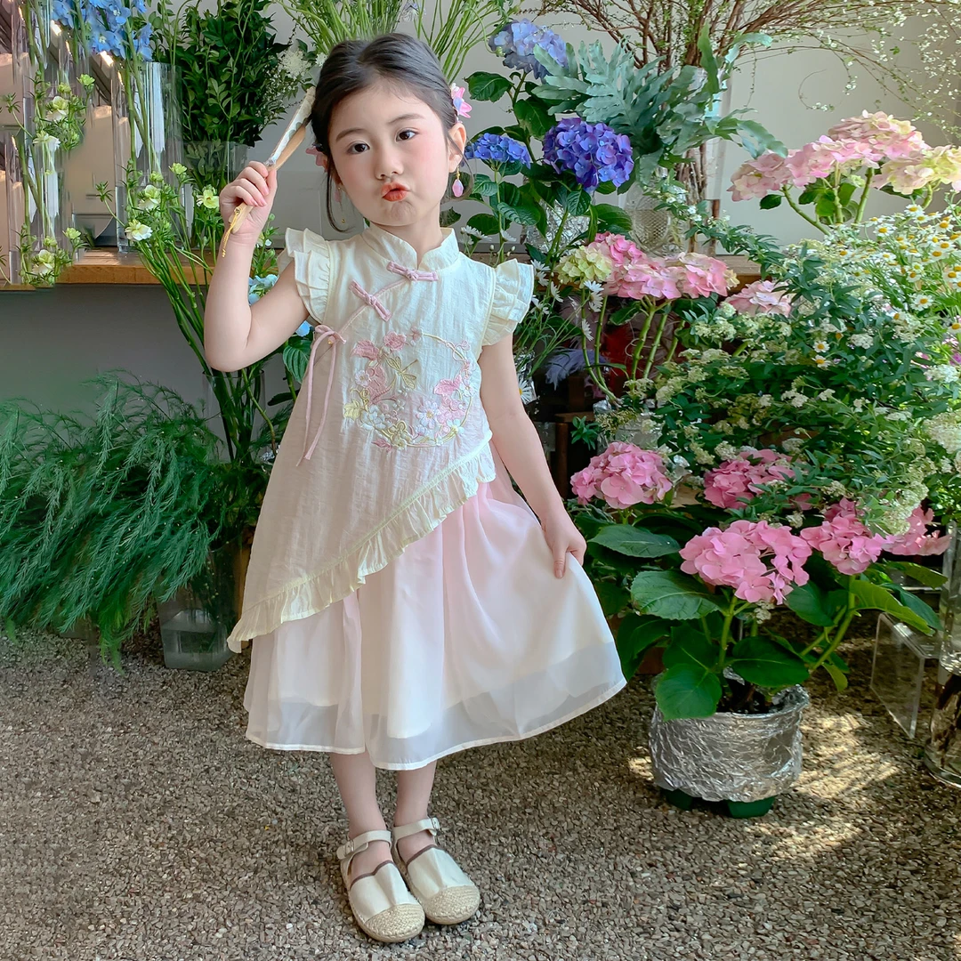 女童旗袍裙夏款漂亮童装女孩夏季裙子儿童夏天洋气刺绣古风连衣裙