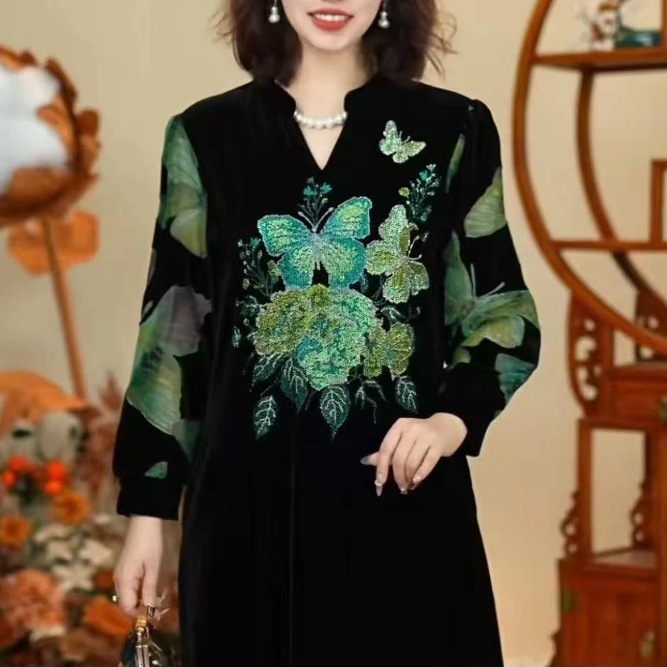 高端钻石绒植绒连衣裙CZ-911