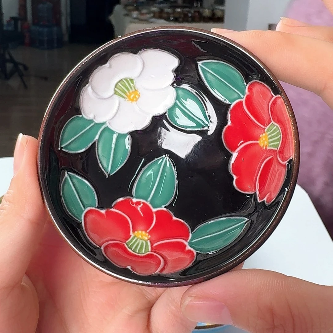 瓷片清水烧交趾釉椿花茶杯