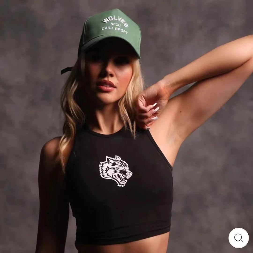 DARC狼头无袖瑜伽背心女 高弹速干含胸垫运动瑜伽健身T恤女