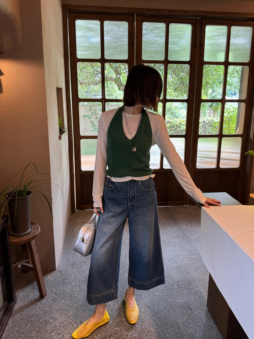 温柔瑶-GD秋款福利#复古美式高腰阔腿八分裤#5838（裤长83 腰围68）