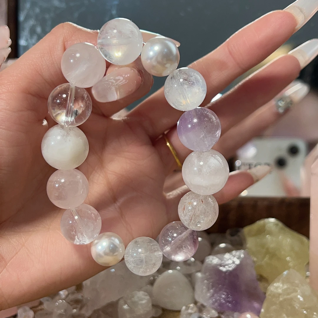【梦幻星辰】14m粉幽灵+白幽灵+白水晶手串原创设计天然水晶Y54