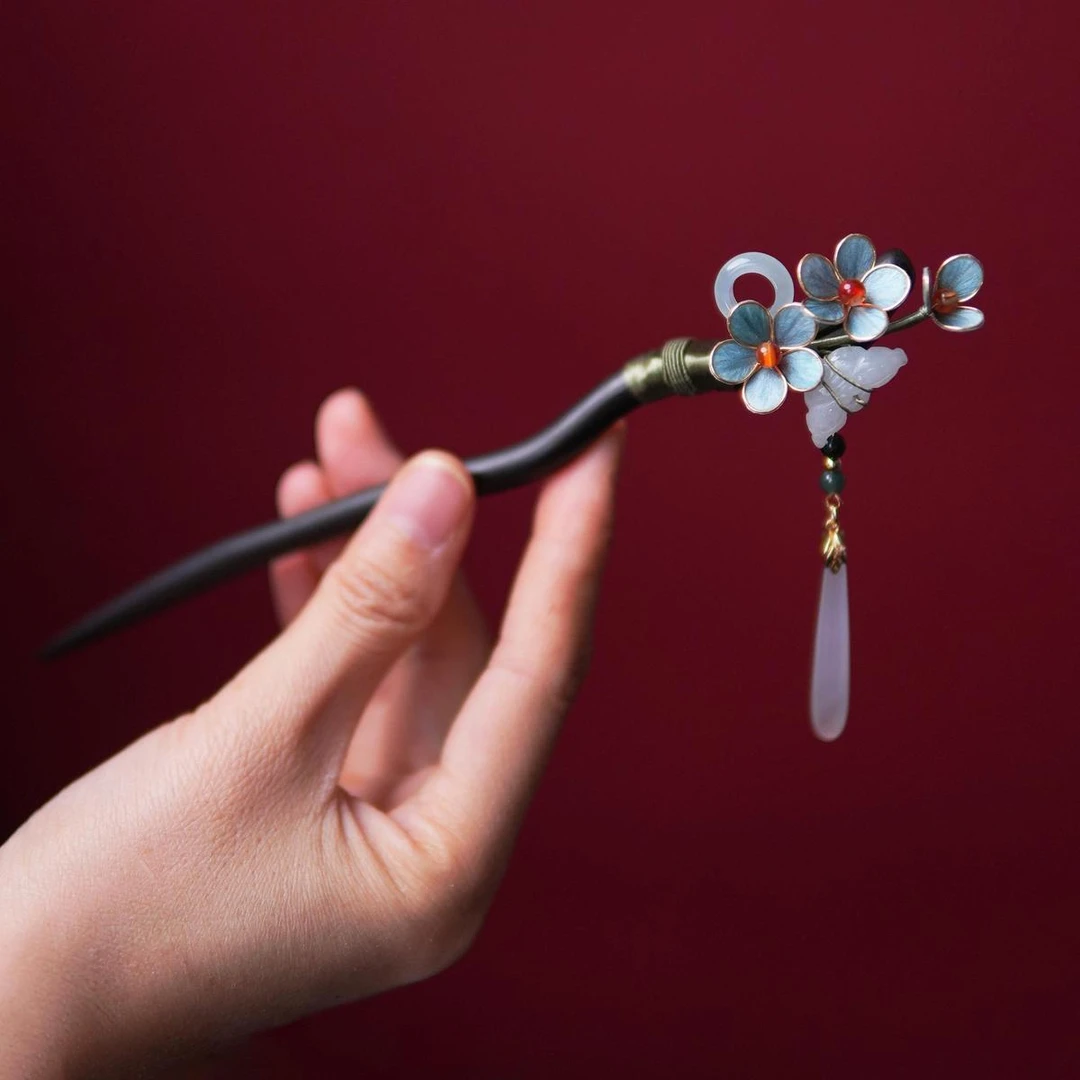 无澜手作非遗绒花掐丝绒花发簪