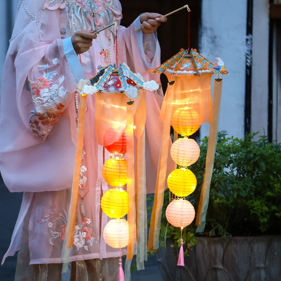 菲寻2026新款中秋节灯笼儿童手工diy材料包古风汉服户外手提花灯