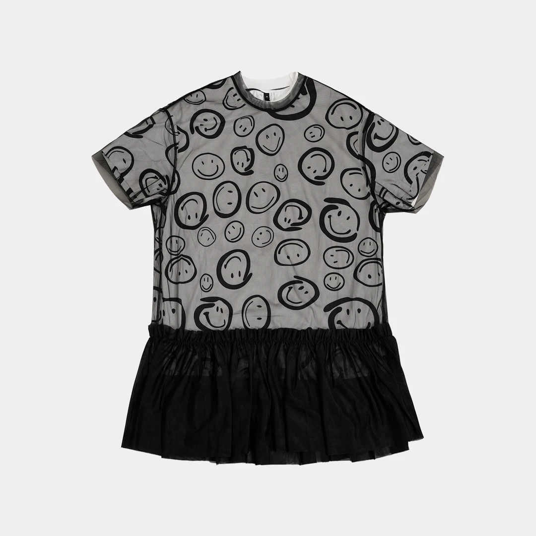 GGAHOLIDAY时尚休闲气质显瘦网纱拼接复古宽松短袖连衣裙-152327