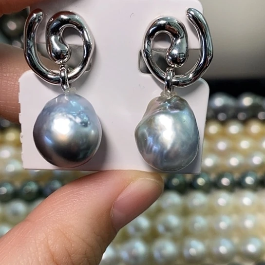 海水珍珠耳饰银S925镶嵌13-14