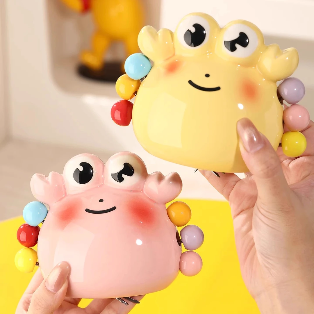 可爱螃蟹陶瓷收纳罐家用高档安全不锈钢水果叉套装摆件创意水果签