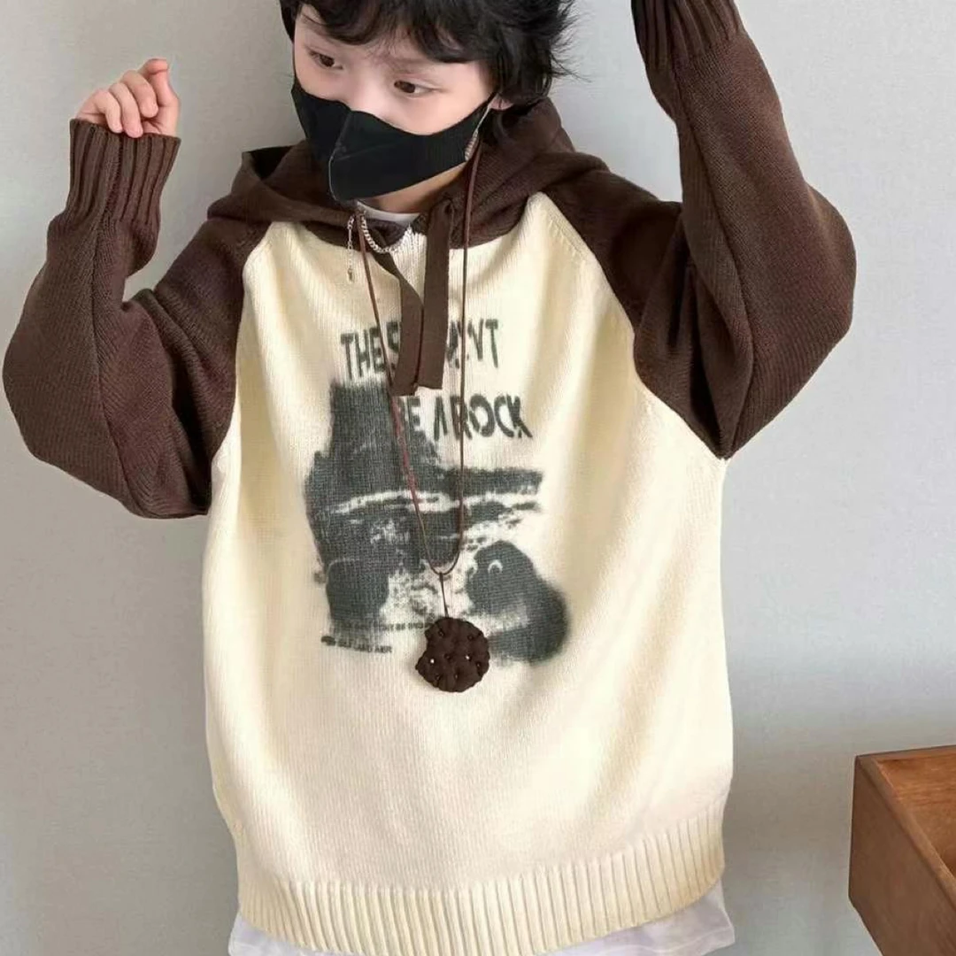 大E小e童装8905儿童秋冬毛衣男童插肩袖韩版连帽毛衣女童慵懒打底
