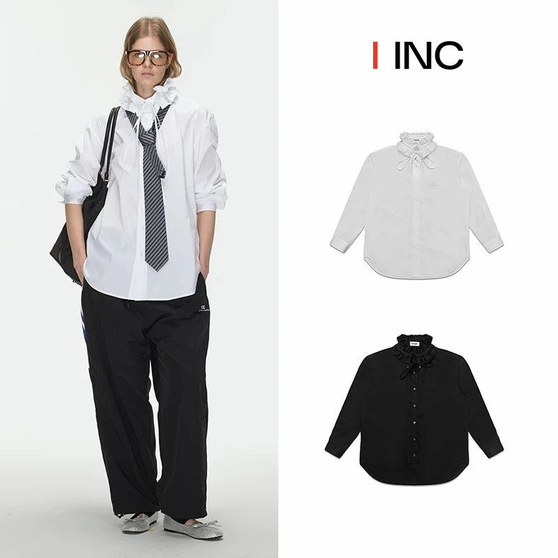 ECHO ADE精选挺括不易皱 直筒版型拆卸荷叶边领落肩宽松长袖衬衫