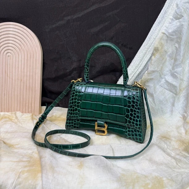 95新 Balenciaga/巴黎世家 墨绿沙漏鳄压S手提斜挎包