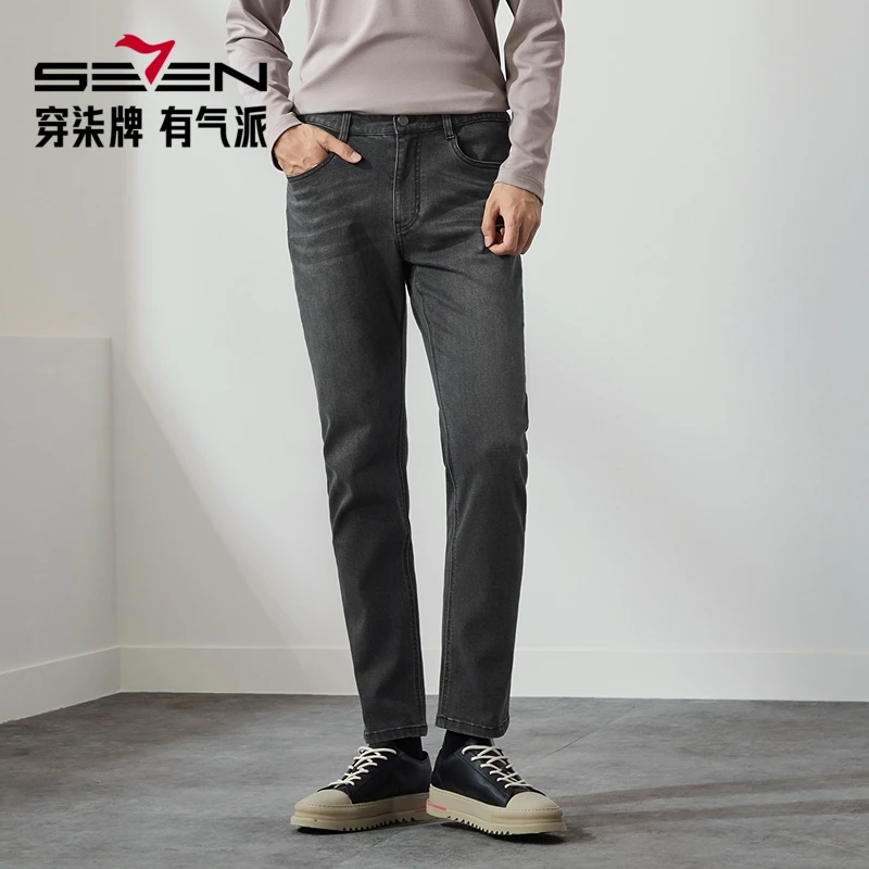 seven7/柒牌秋冬微弹力直筒裤青春活力牛仔裤简约直筒春秋弹力
