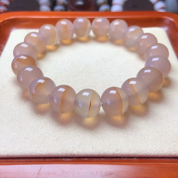 未镶嵌手串玛瑙/玉髓白冰俏色一线苹果圆