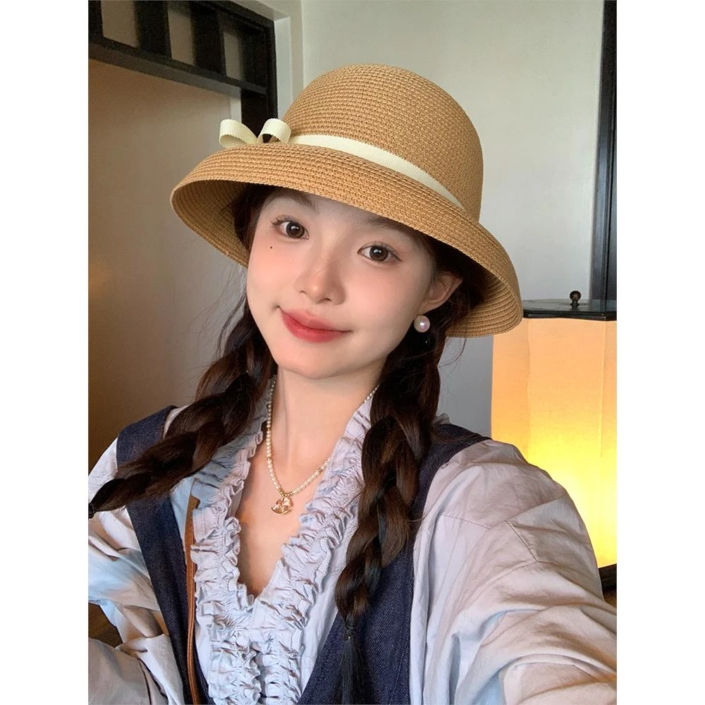 『高品质版』赫本风草帽子女2025新款夏季遮阳渔夫帽盆帽礼帽