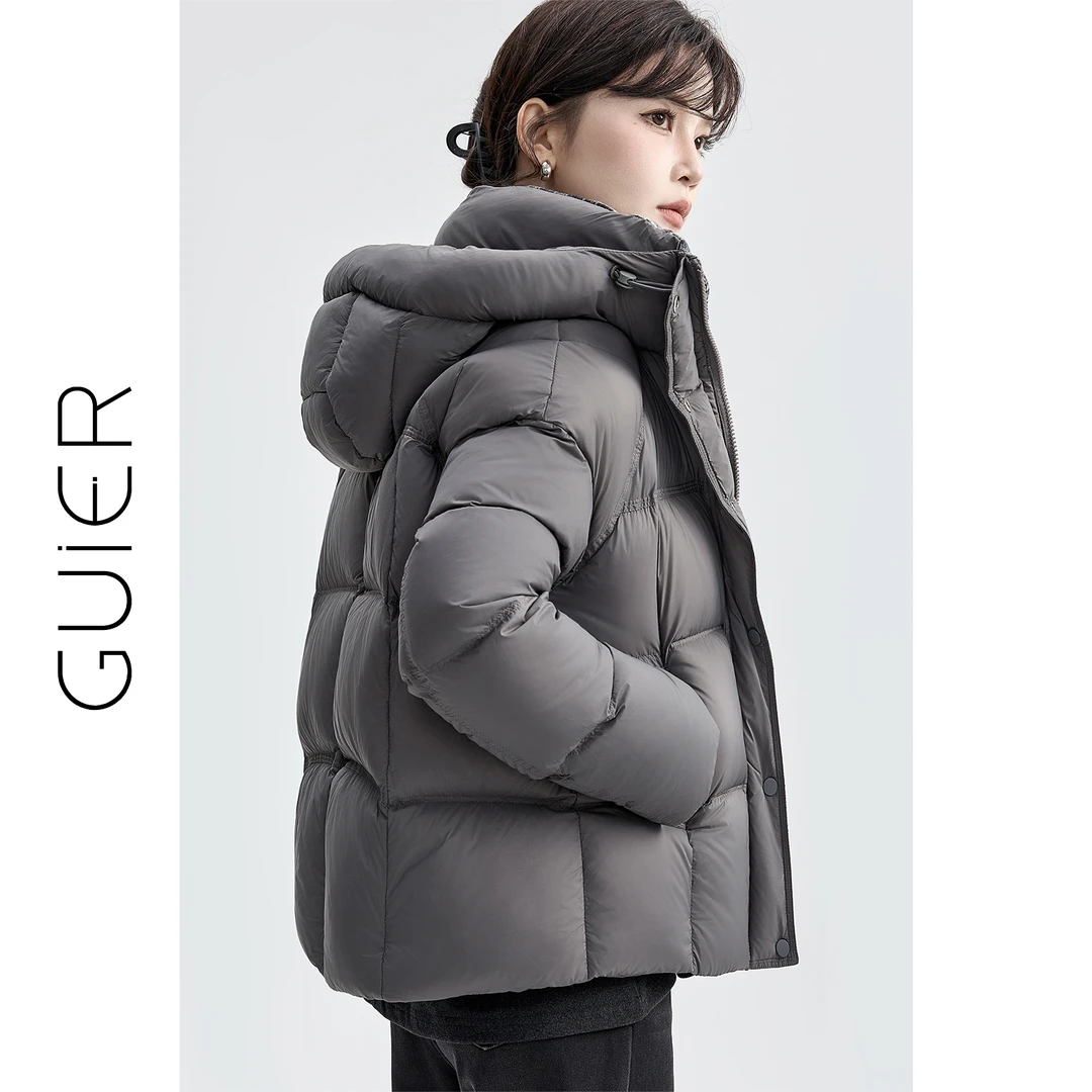 「GUIER」白鸭绒连帽羽绒服女冬季休闲百搭蓬松保暖外套NN7158