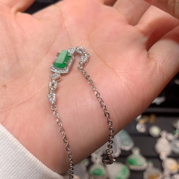 安***妮翡翠银S925镶嵌手链手